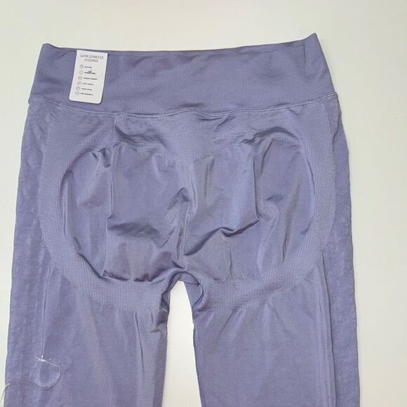🔥PINK Victoria's Secret Purple High-Waisted SATIN SEAMLESS LEGGINGS Sz XXL New - Picture 5 of 6